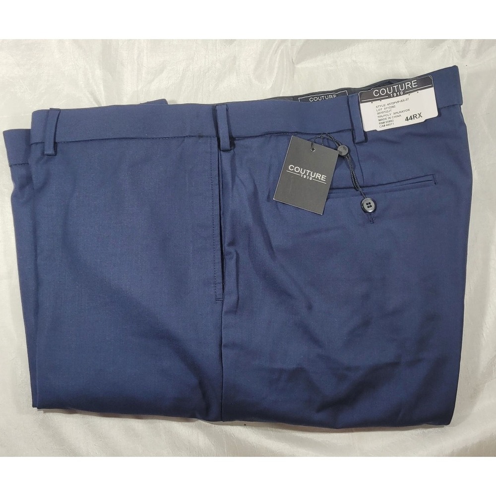 Couture 1910 Mens Power Stretch Poly Rayon Dress Slacks - Blue - Unhemmed - 44RX
